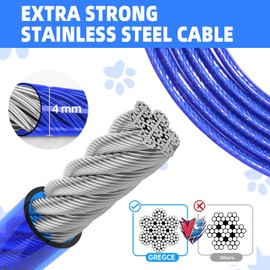 GREGCE Dog Tie Out Cable,20FT Heavy Duty 4mm Outdoor Runner Cable with Shock Absorbing Spring and 360°Swivel Clips, Dogs Chain for Yard Training Running, Fit Medium Large Pets Up to 350lbs, Blue