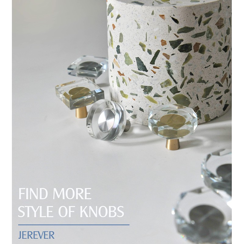 JEREVER 2 Pack Glass Crystal Knobs Brushed Nickel Drawer Pull