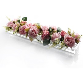 E&F Modern Designs Rectangular Floral Centerpiece for Dining Table - 24 Inches Long Rectangle Vase - Acrylic Clear Vase - Low Laying Unique Flower Vases for Weddings