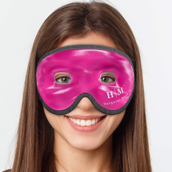 Gel Eye Mask -H M Hangover Mask- Reusable Cold Eye Mask with Adjustable Straps- Our Soothing Eye Gel Mask helps Puffy Eyes and Dark Circles- Our Eye Ice Pack Also Relieves Sinus Pain & Headaches -Pink
