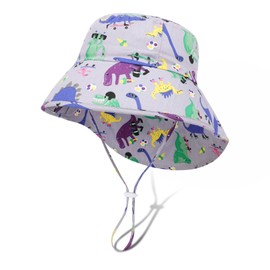 JUPSK Toddler Sun Hat Kids Summer Bucket Hat UPF50 Wide Brim Dinosaur Beach Flap Cap with Adjustable Chin Strap for Child Baby Boys Girls 1-4 Years