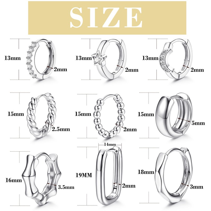 MILACOLATO 9 Pairs Silver Hoop Earrings for Women Girls,18K Real