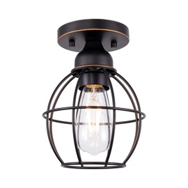 GRUENLICH Semi Flush Mount Ceiling Light Fixture for Outdoor and Indoor, One E26 Medium Base 60W Max, Metal Housing and Metal Cage, Bulb not Included, 2-Pack, Oil Rubbed Bronze Finish