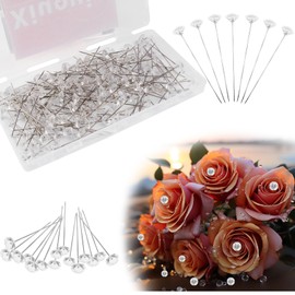 Xiuouix Bouquet Pins,180 Pcs Diamond Pins for Bouquets,2.1''Corsage Pins,Clear Floral Pins for Wedding Bridal Hair Accessories Jewelry Decoration DIY Craft Sewing (180)