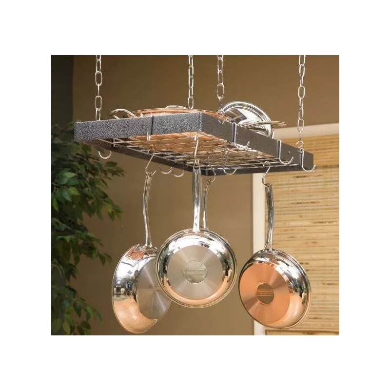 Rogar Gourmet Rectangle Pot Rack Hammereed Steel / Chrome