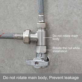 Tecmolog Add On Tee Fitting Stainless Steel Toilet Water Supply Line Splitter 3/8" x 3/8" x 3/8", Brushed Nickel, 1 PCS, SBA020C