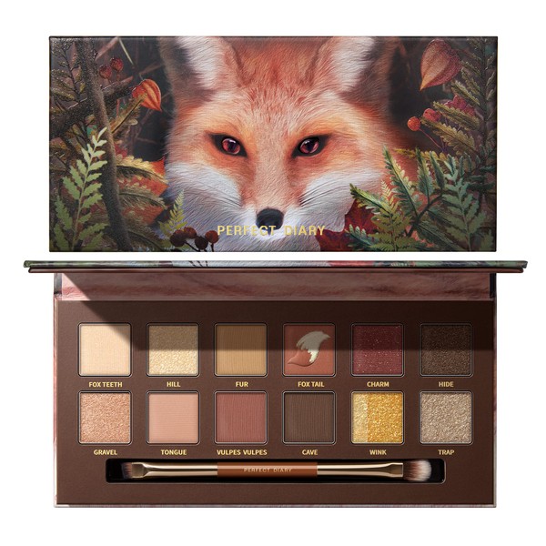 Perfect Diary Eye Shadow Palette, Red Brown, Glitter, Mat, Brush Included, Gift, High Color, Makeup Palette, Red Fox, 12 Colors, Animal