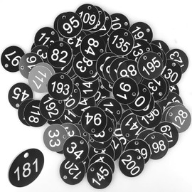 1-200 Engraved Number Plates, Pack of 200 Numbered Tags, Plastic Number Plates, Key Chains, Beehive Labels, ID Tags with Hole without Key Rings (Black)