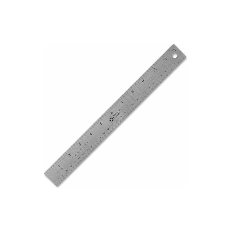 Business Source Nonskid 12" Ruler with Hanging Hole, Stainless Steel