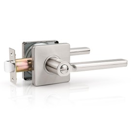 Probrico (8 Pack Square Door Lever Interior Bedroom or Bathroom Lever Door Handle, Privacy Door Lever in Satin Nickel,with Locking Keyless Lever for Right & Left Sided Doors Heavy Duty