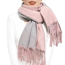 Woogwin Winter Cashmere Scarf Wool Pashmina Shawls for Women Long Warm Thick Reversible Scarves(Pink&Grey)