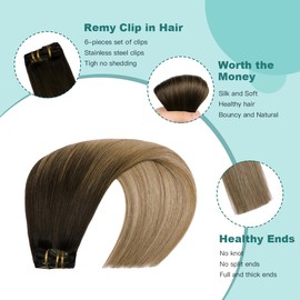 VINBAO Clip in Hair Extensions, Balayage Ombre Brown to Dirty Blonde Clip in Hair Extensions Real Human Hair Straight Remy Hair Clip in Hair Extensions 22 Inch 120g (#2/6/18, 22)