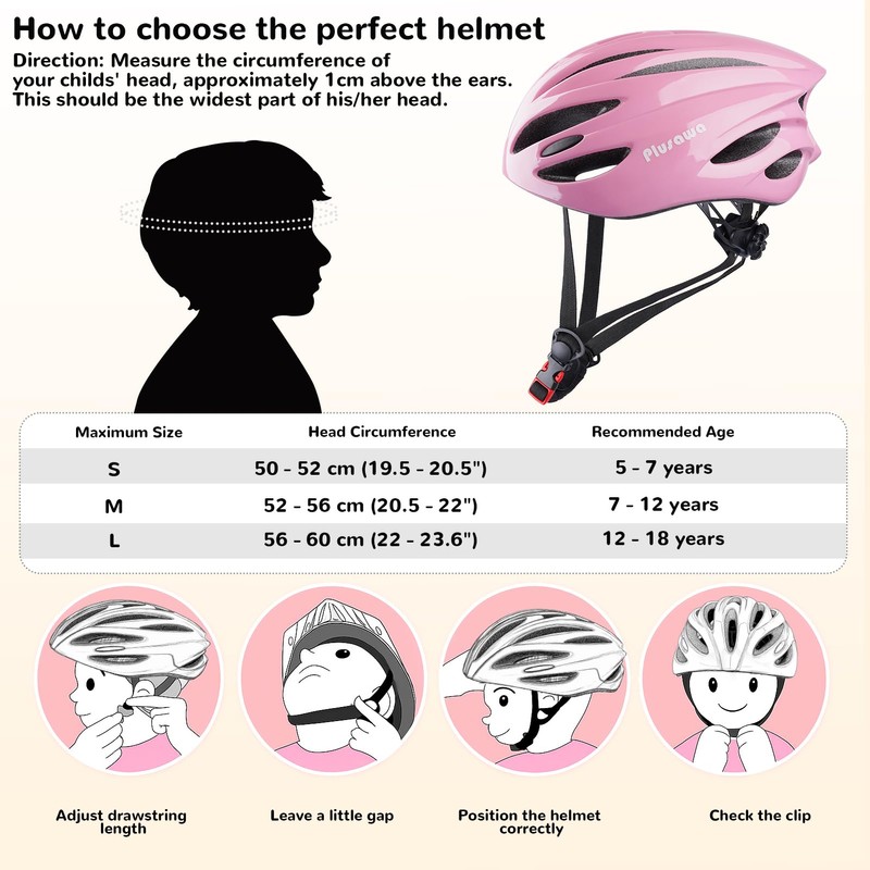 Plusawa Kids Helmet for 5-18 Years, Lightweight PC Shell, Interior