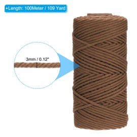 PATIKIL 3mm x 109 Yard Macrame Cord, Soft Cotton Colored Macrame Yarn String 4 Strand Twisted for Wall Hanging Plant Hanger Dreamcatcher DIY Knitting Supplies, Brown