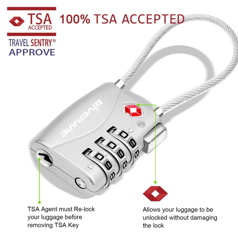 2 Pack TSA Approved Travel Luggage Locks, Long Cable Combination