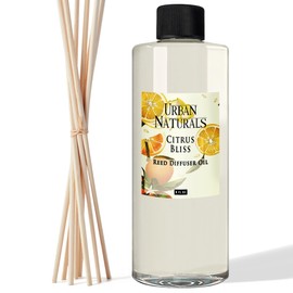 Urban Naturals Citrus Bliss Mandarin & Grapefruit Essential Oil Reed Diffuser Refill | Large 8 Ounce Size | Includes a Free Set of Reed Sticks! Made in The USA | Fresh, Bright Citrus Scent