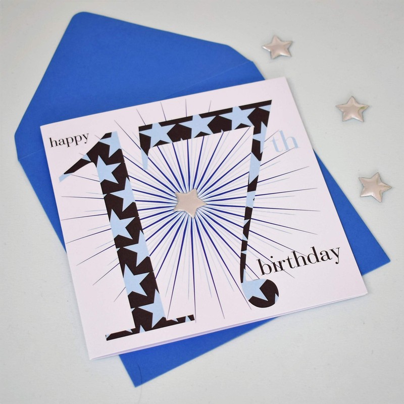 Claire Giles Age 17 Boy Birthday Card AGE17B, blue