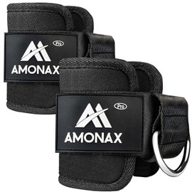 Amonax Ankle Straps for Cable Machines - Ankle Cuffs Cable Machine Attachments, Gym Ankle Strap Cable Attachment for Training and Workout at Home and Gym- 2 pieces, Black