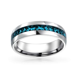 Blue Crystal Eternity Band Ring for December Birth Month Women Men Silver Toned Stainless Steel