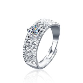 yuruyi Moissanite Rings for Women，Adjustable VVS1 Clarity Lab Created Diamond Wedding Engagement Rings Sterling Silver Eternity Promise Rings Bands 0.5/1CT, Cubic Zirconia, Cubic Zirconia