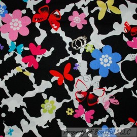 Signature BonEful Fabric FQ Cotton Black Rainbow Pink Red Butterfly Flower Summer Spring L