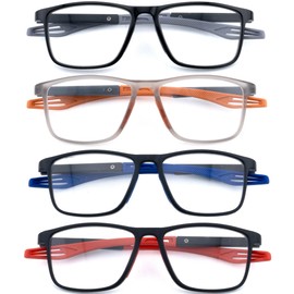 HIYANJN Blue Light Reading Glasses for Men 4 Pairs Sports Style Ultralight Rectangular Eyeglasses Computer Readers