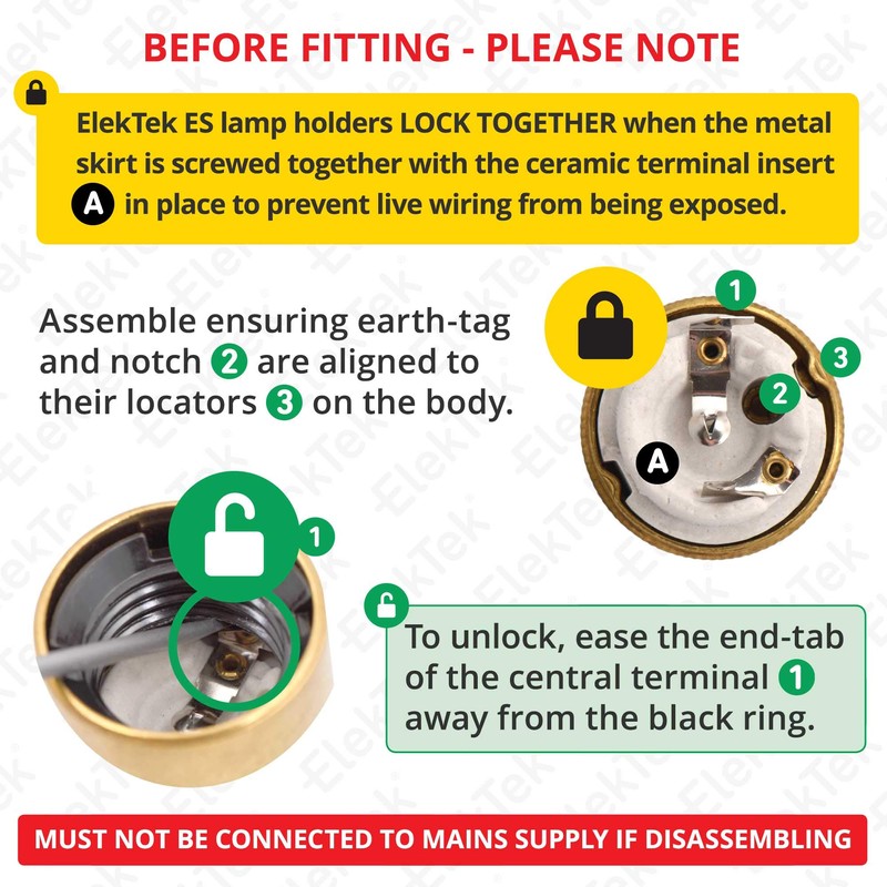 ElekTek ES Edison Screw E27 Lamp Holder Plain Skirt with