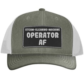 Steam-Cleaning-Machine Operator AF - Leather Black Patch Engraved Trucker Hat, Heather-White, One Size