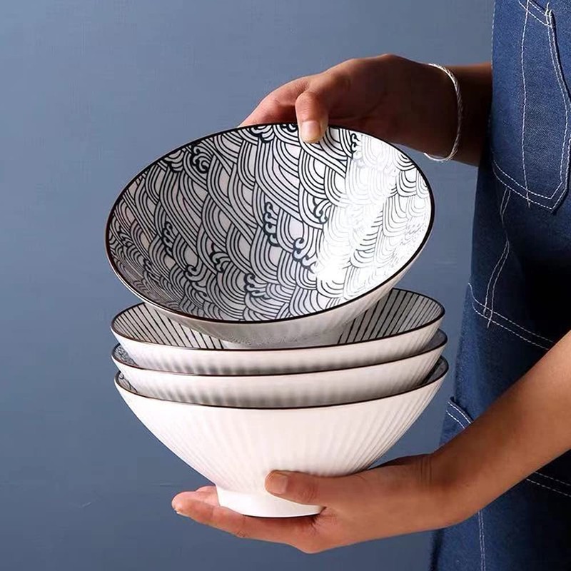 QINLANG 38 oz Japanese Ramen Bowls, Ceramic Set of 4