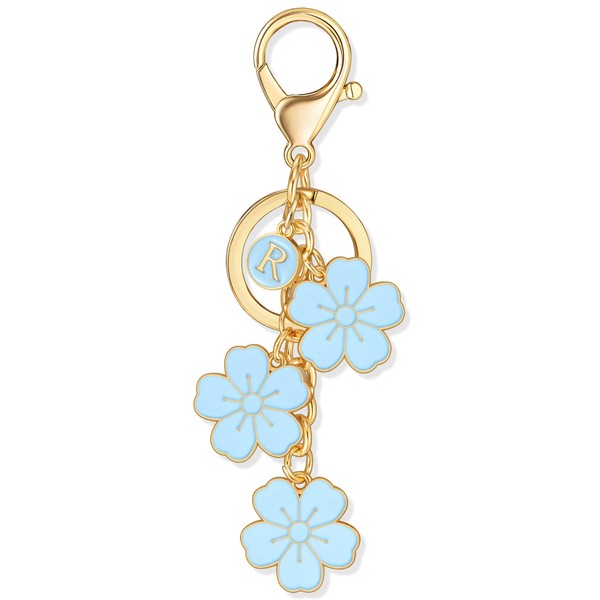 XGALBLA Initial Keychain Flower Charms for Key Blue Cute Flower