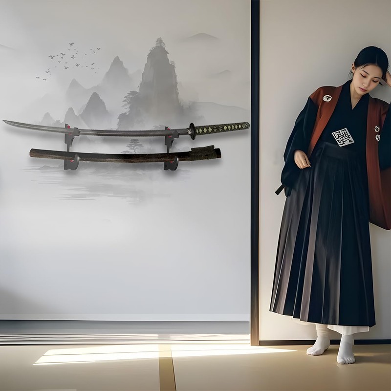 SEEMINESALE Katana Wall Mount - Classic Wooden Sword Holder with