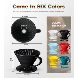 Wmazio Pour Over Coffee Dripper - Ceramic Pour Over Coffee Maker Cone, Porcelain Coffee Drip, Pour Over Single Cup, Manual Brew Maker for Home, Cafe, Office - 1-4Cup, V60 Size 02 (Black)