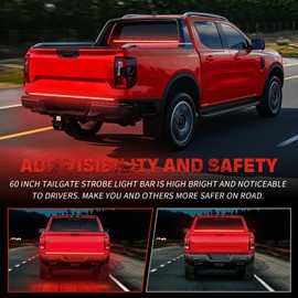 AINBIN 60 inch Fire Truck Red Emergency Lights Strip 360 LED Tailgate/Rear Window Strobe Firefighter Police Flashing Warning Hazard Safety Lights for Vehicles Trucks Pickup Firefighters
