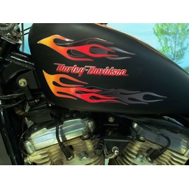 Flame Decals for Harley Davidson Sportster & All Motorcycles - No. 7 Layered Flames - Tangerine/Cherry Red/Smoke - 7pc. Set