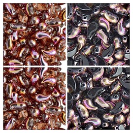 4x20pcs Set aus tschechischen ZoliDuo-Glasperlen. Tropfenförmig, 5x8mm. 2 Löcher. Zwei Farben in rechten und linken Versionen. Insgesamt 80 Stück. Set für Schmuckherstellung.