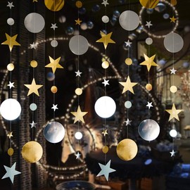 VOANZO 5Pcs Star Moon Hanging ornaments Bunting Banner Wall Ceiling Party Decorations for Twinkle Little Star First Birthday/Baby Shower/Wedding//Kids Room(Gold,Silver)