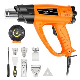 Heat Gun 1800W 140℉~1112℉ (60℃-600℃) Heavy Duty Fast Heating Hot Air Gun Kit Variable Temperature Control with Overheat Protection, 5 Nozzles for Crafting, Shrink Tubing, Vinyl Wrap, Resin, DIY
