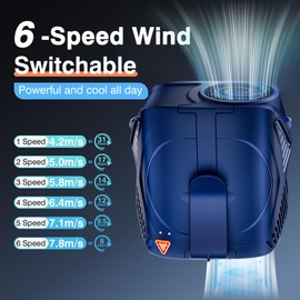 Portable Fan Rechargeable, 6-Speed 14000RPM High-Velocity Airflow, Hands-Free Wearable Waist Fan 31H Battery Life, Personal Belt fan for Outdoor, Jobsite, Travel, Indoor, Hanging Neck Fan with Strap