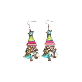 Christmas Wooden Earrings Snowman Santa Claus Dangle Earrings Lightweight Sunflower Tree Leopard Plaid Drop Earrings Funny Holiday Jewelry-Tree 1
