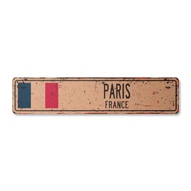 Paris France Vintage Plastic Street Sign French Flag City Country Road Wall Gift | Indoor/Outdoor | 18" Wide