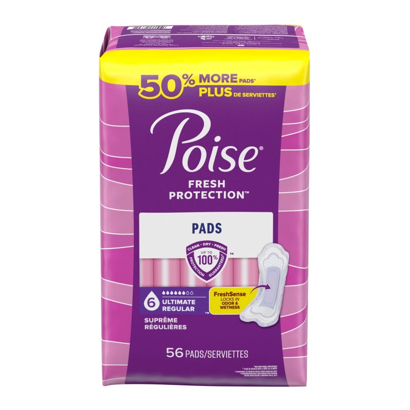 Poise Incontinence Pads for Women, 6 Drop Ultimate Absorbency, Regular