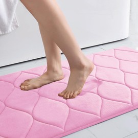 Colorxy Memory Foam Bathroom Rugs, Ultra Soft & Non-Slip Bath Mat, Water Absorbent and Machine Washable Bath Carpet Rug for Shower Bathroom Floor Rugs, 24''x16'', Pink