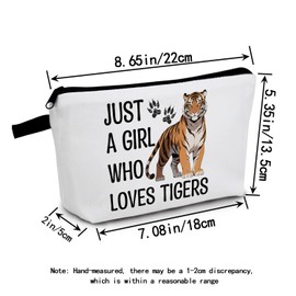 MoCaliduccious "just a girl who loves tigers Print Cosmetic Bag Gift for Birthdays & Holidays Zippered Travel Organizer Toiletry Case for Tiger Enthusiasts (White)