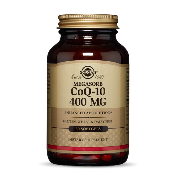 Solgar Megasorb CoQ-10 400 mg, 60 Softgels - Supports Heart & Brain Function - Coenzyme Q10 Supplement - Enhanced Absorption - Gluten Free, Dairy Free - 60 Servings