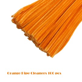 Swpohrat 100 Pieces Orange Pipe Cleaner Craft Set,Thick Fuzzy Chenille Stem Pipe Cleaners for DIY Craft Projects and Decorations