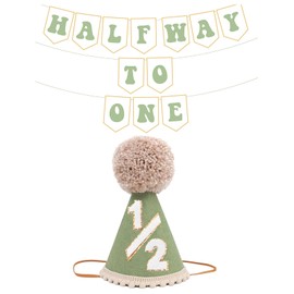 Shanmorine Half Way To One Decorations for Boy Girls, 1/2 Birthday Hat And Pre-strung Half Birthday Banner For Six Months Ha-lf Year BD Decorations