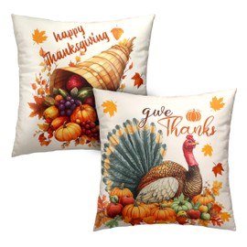 Kwlegh Set of 2 Thanksgiving Throw Pillow Covers 18x18 Turkey with Autumn Pumpkin Pillow Covers Fall Harvest Pillow Case Square Cushion Case for Living Room Couch