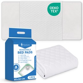 ViraCare 1 x Washable Incontinence Bed Pads with Tucks/Flaps | 85 x 90 cm | Incontinence Bed Sheets | Suitable for Single Bed | Reusable & White | Absorbent Pads | (1)