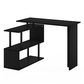 Furinno Moore L-Shape Computer Desk with 3-Tier Shelves, Americano