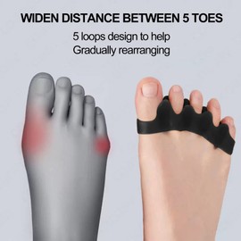 Toe Separators, T Tersely 2 Pairs Soft Gel Toe Spacers to Correct Bunions and Restore Toes to Their Original Shape ,Bunion Corrector Toe Spacer Toe Straightener Toe Stretcher Big Toe Correctors (Black)